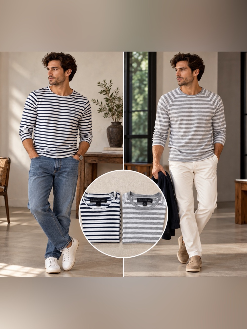 Banana Republic Men's Striped Long Sleeve Tee Lot of 2 Size S